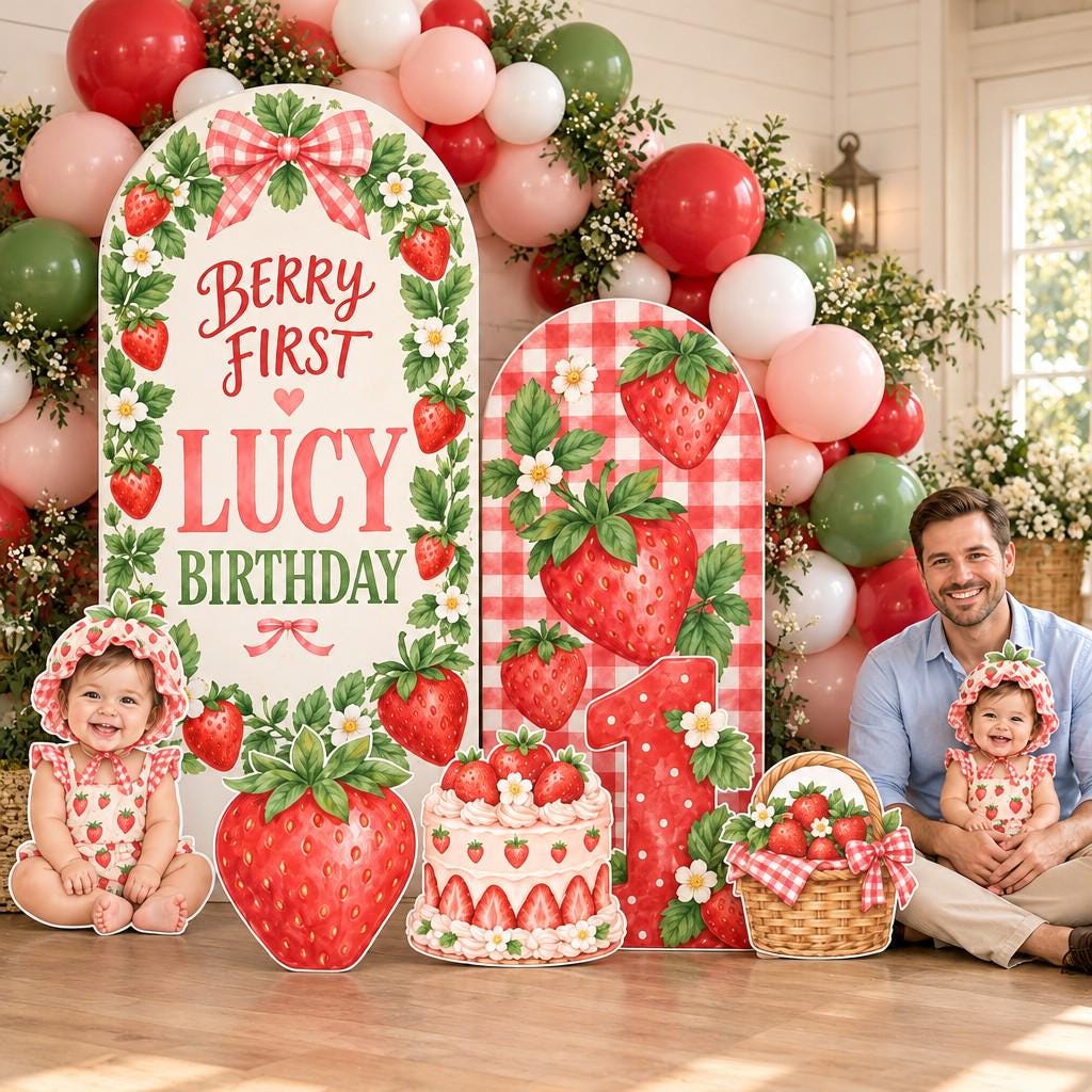 Gingham Strawberry Garden Arch Set