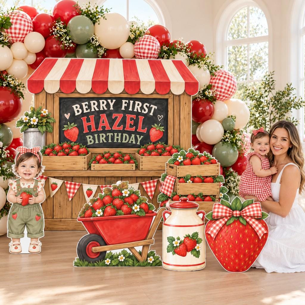 Gingham Strawberry Garden Arch Set