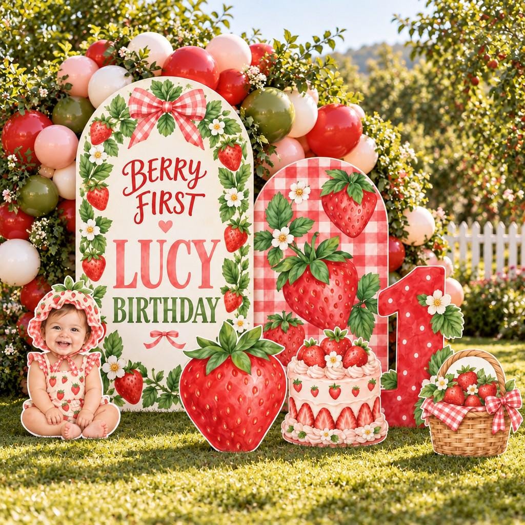 Gingham Strawberry Garden Arch Set