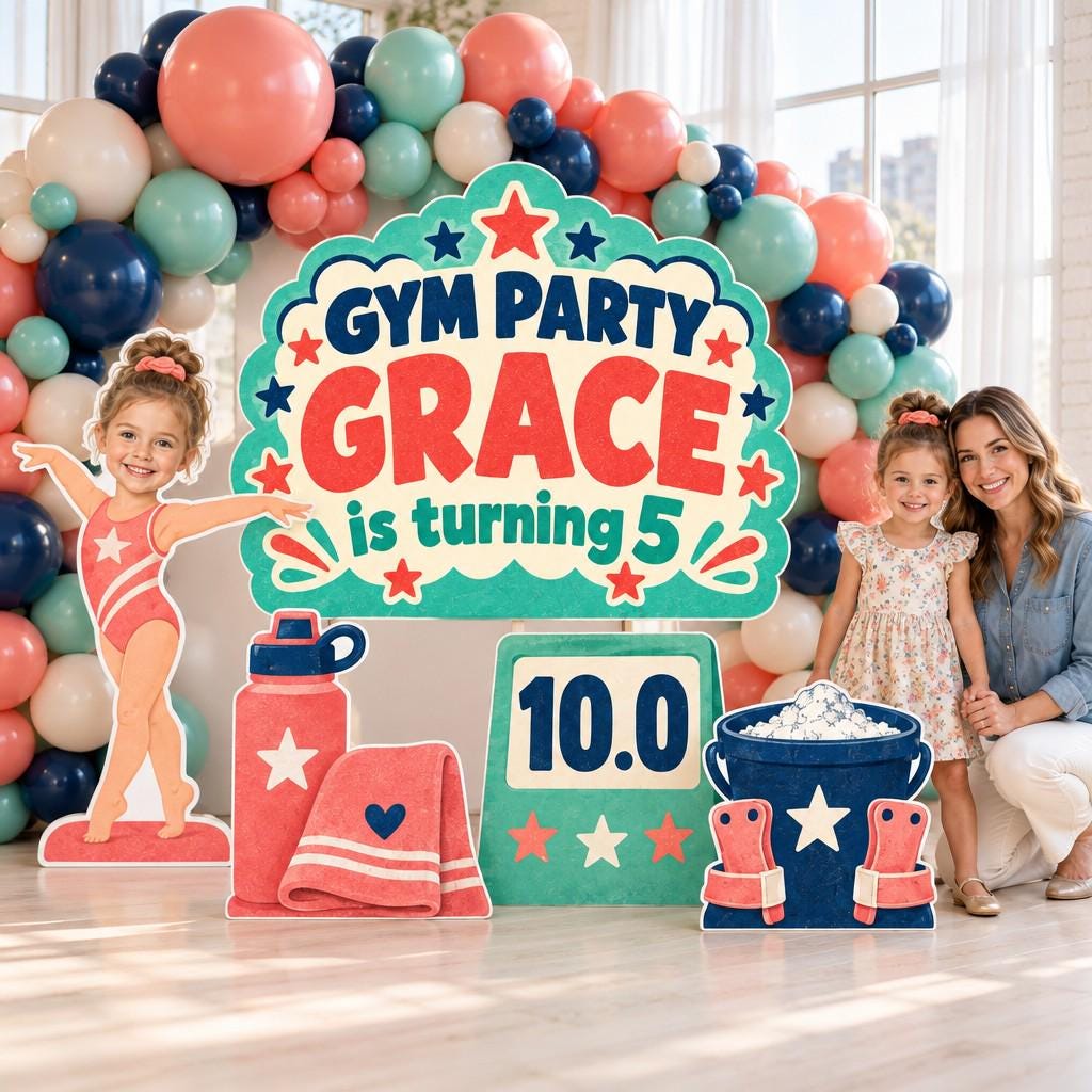Gold Medal Gymnastics Birthday Backdrop Set