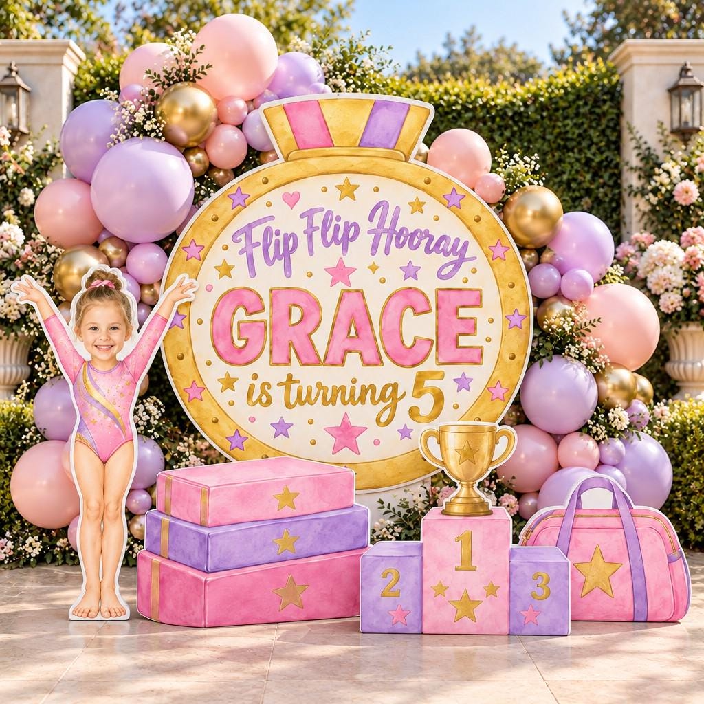 Gold Medal Gymnastics Birthday Backdrop Set