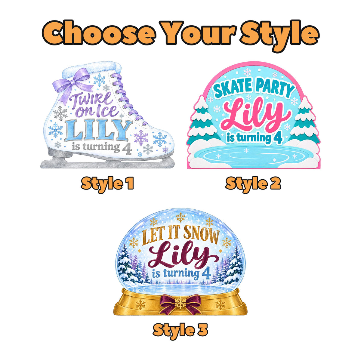 Lilac Watercolor Ice Skate Birthday Set