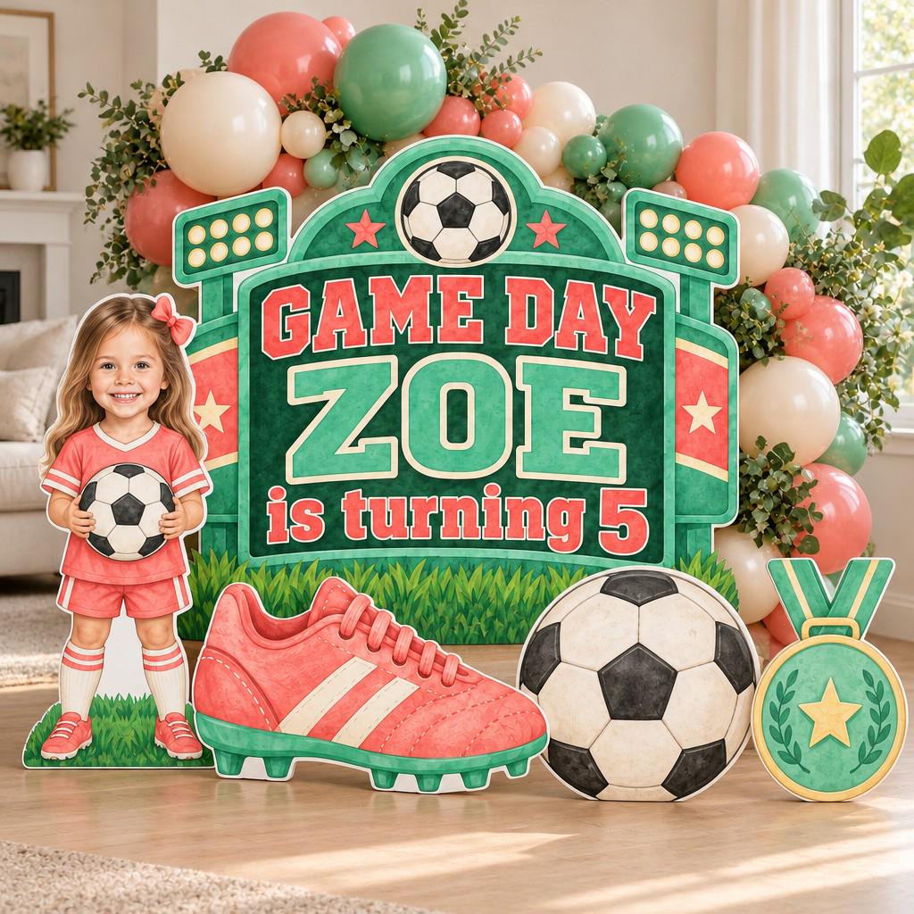 Pink Soccer Ball Goal Getter Backdrop Set