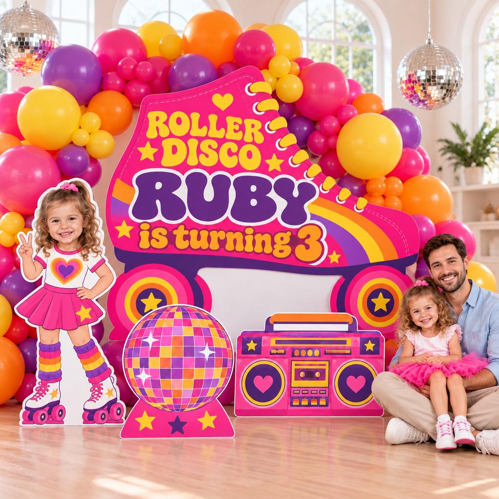 Pink Roller Skate Disco Birthday Set