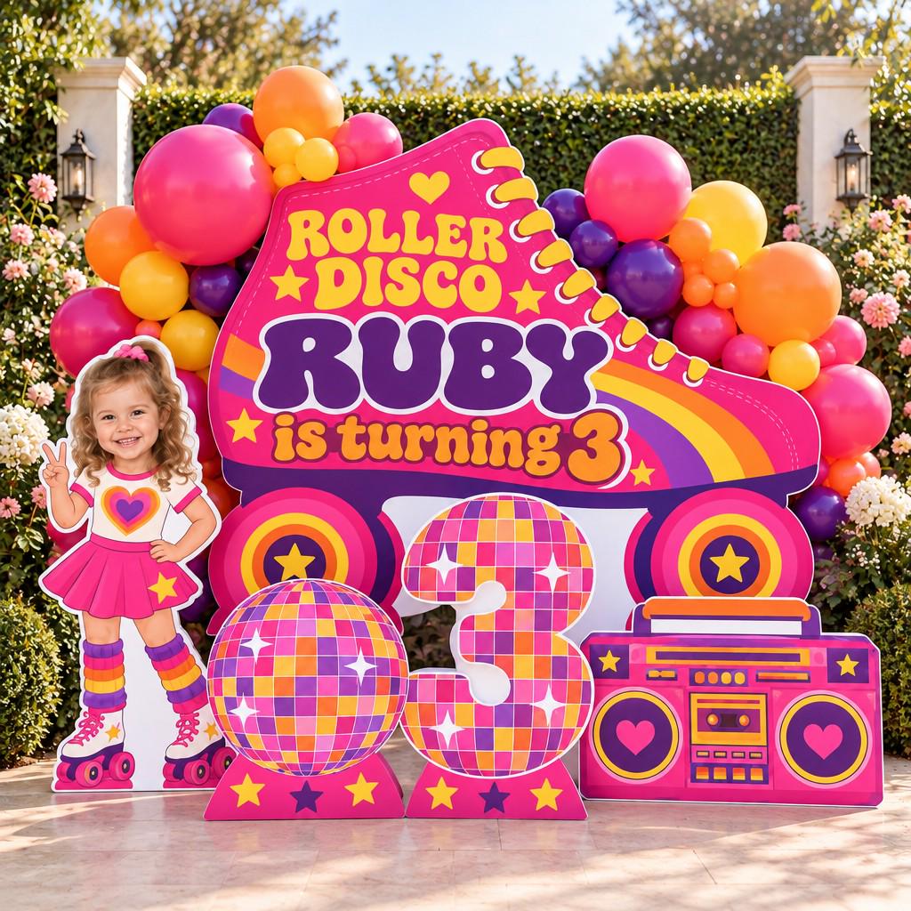 Pink Roller Skate Disco Birthday Set
