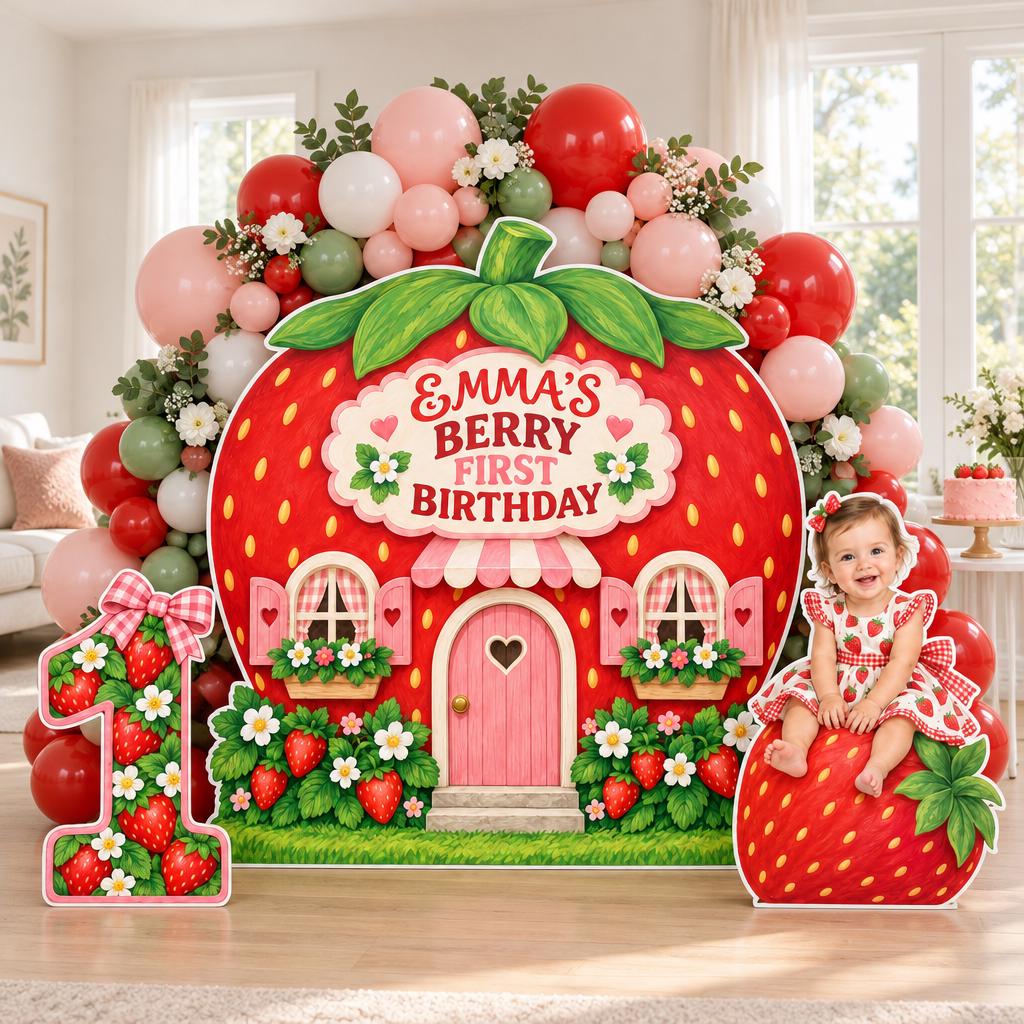 Strawberry House Berry First Backdrop Set