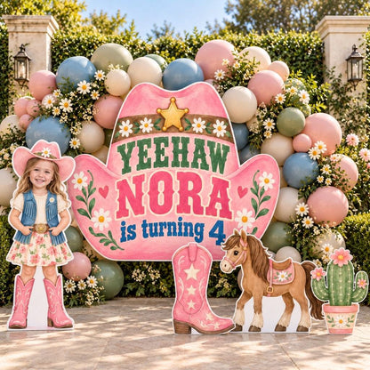 Pink Cowgirl Hat Birthday Backdrop Set