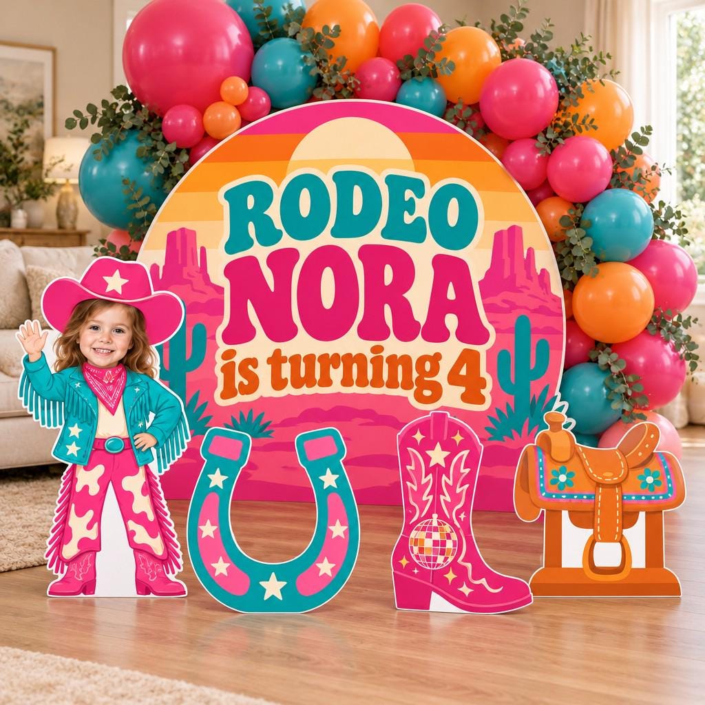 Pink Cowgirl Hat Birthday Backdrop Set