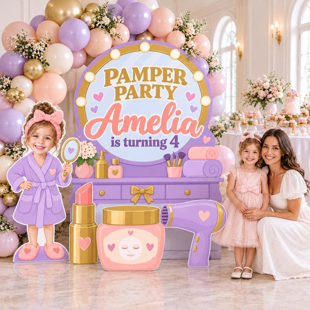 Pink Scalloped Mirror Spa Day Backdrop Set