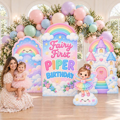 Pastel Rainbow Cloud Fairy First Backdrop Set