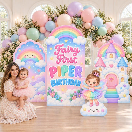 Pastel Rainbow Cloud Fairy First Backdrop Set
