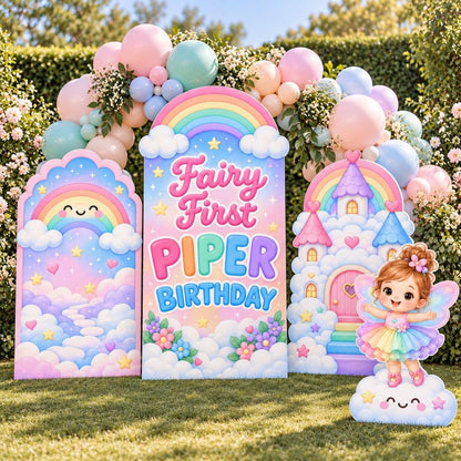 Pastel Rainbow Cloud Fairy First Backdrop Set