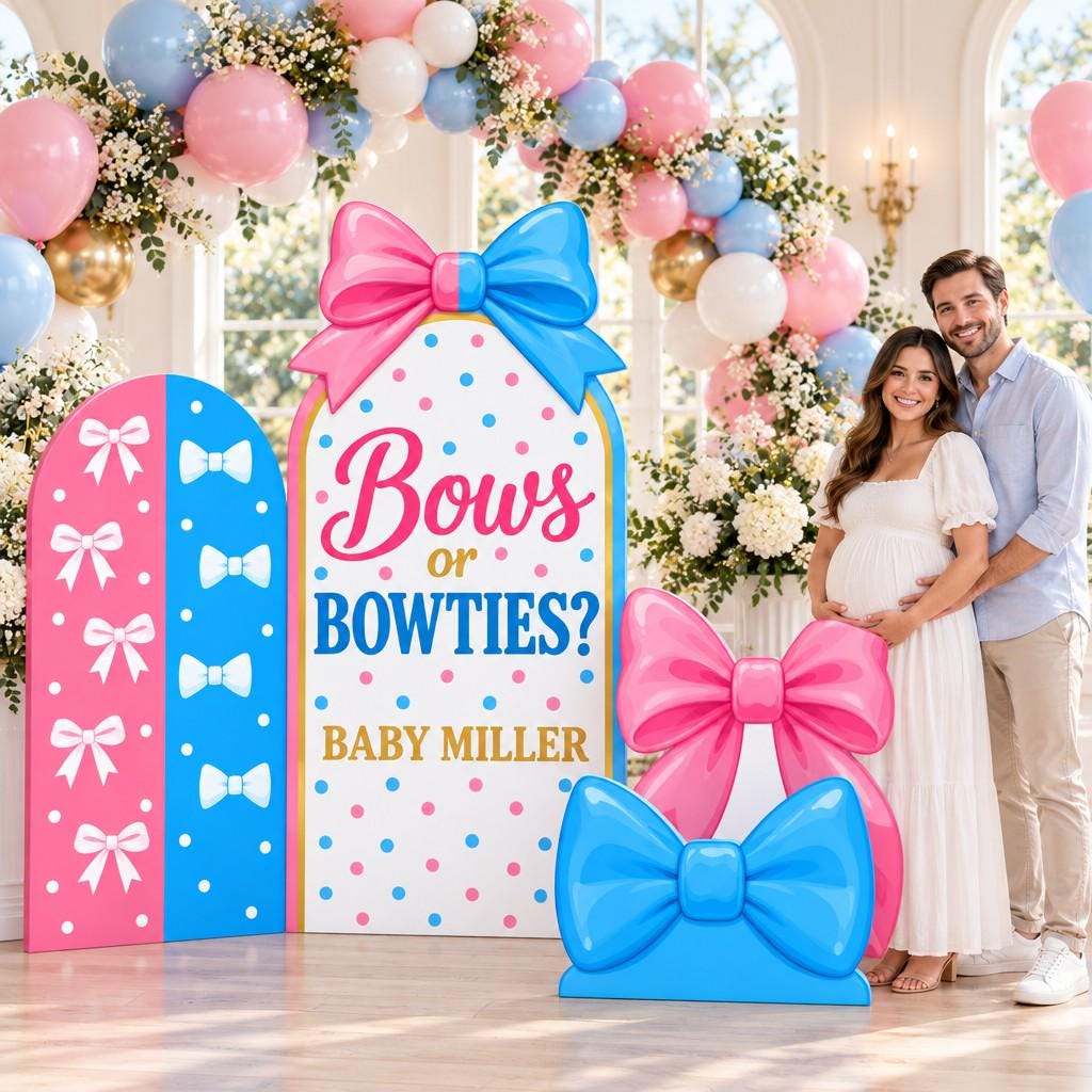 Pink Blue Bows or Bowties Reveal Arch Set