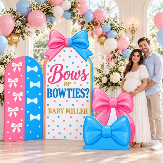 Pink Blue Bows or Bowties Reveal Arch Set