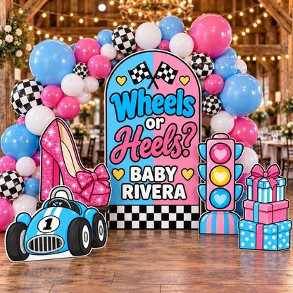 Pink Blue Wheels or Heels Reveal Arch Set