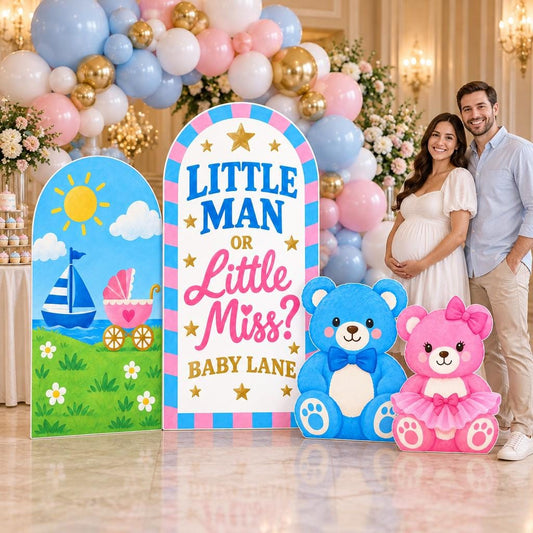 Blue Pink Teddy Bear Gender Reveal Arch Set