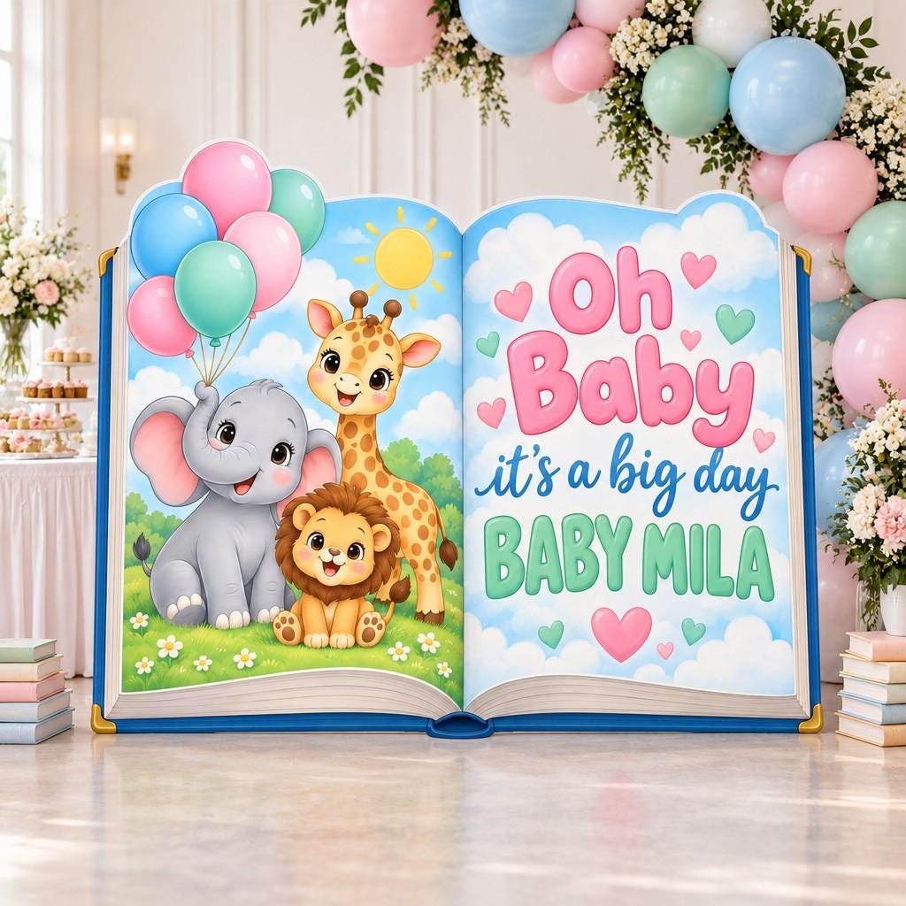 Oh Baby Safari Animals Open Book Backdrop