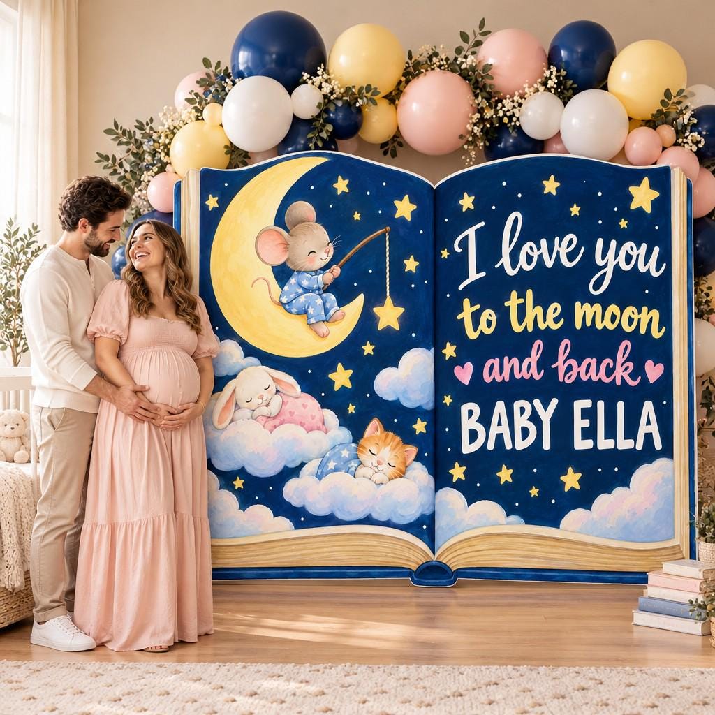 Navy Moon and Back Open Book Backdrop