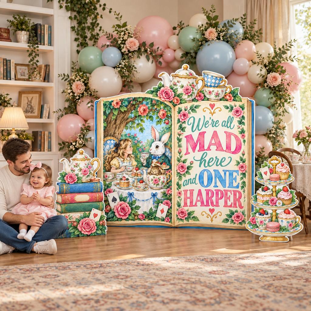 Mad Tea Party Open Book Backdrop Set