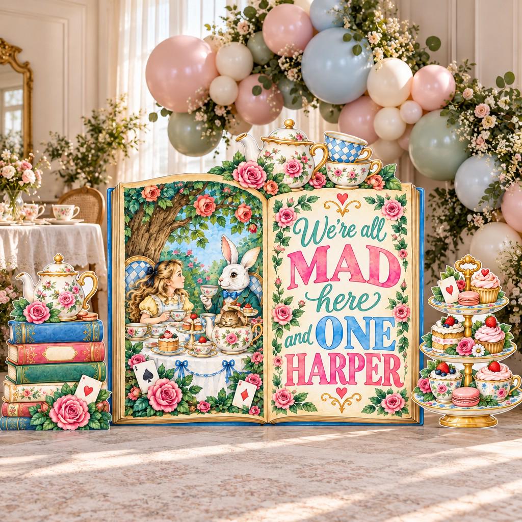 Mad Tea Party Open Book Backdrop Set