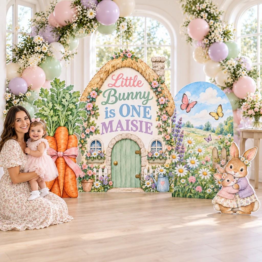 Thatched Bunny Cottage Birthday Arch Set