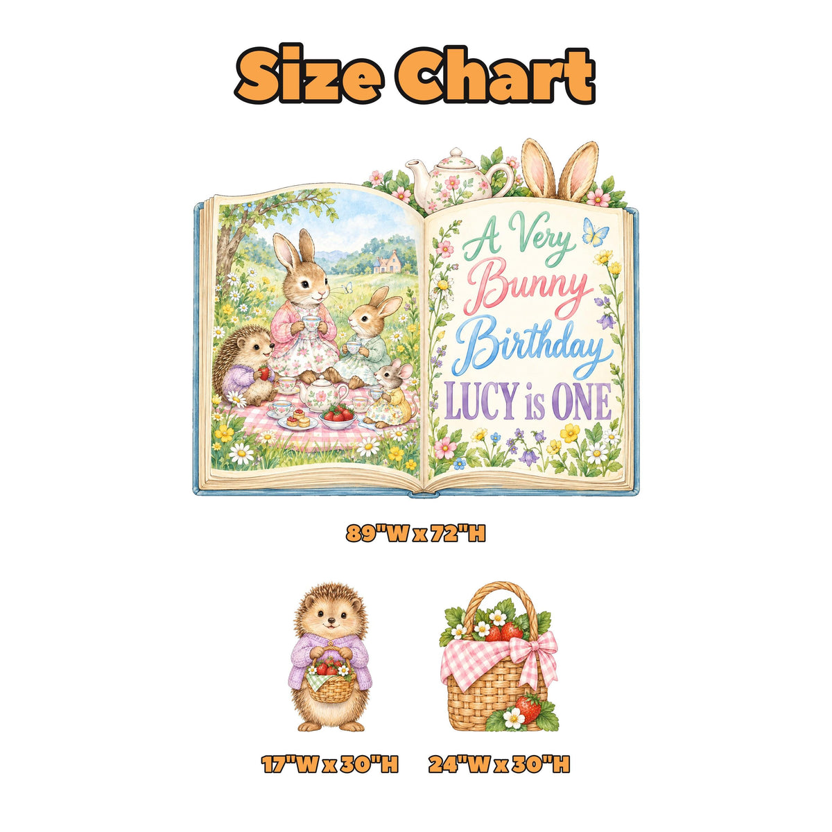 Bunny Picnic Open Book Birthday Backdrop