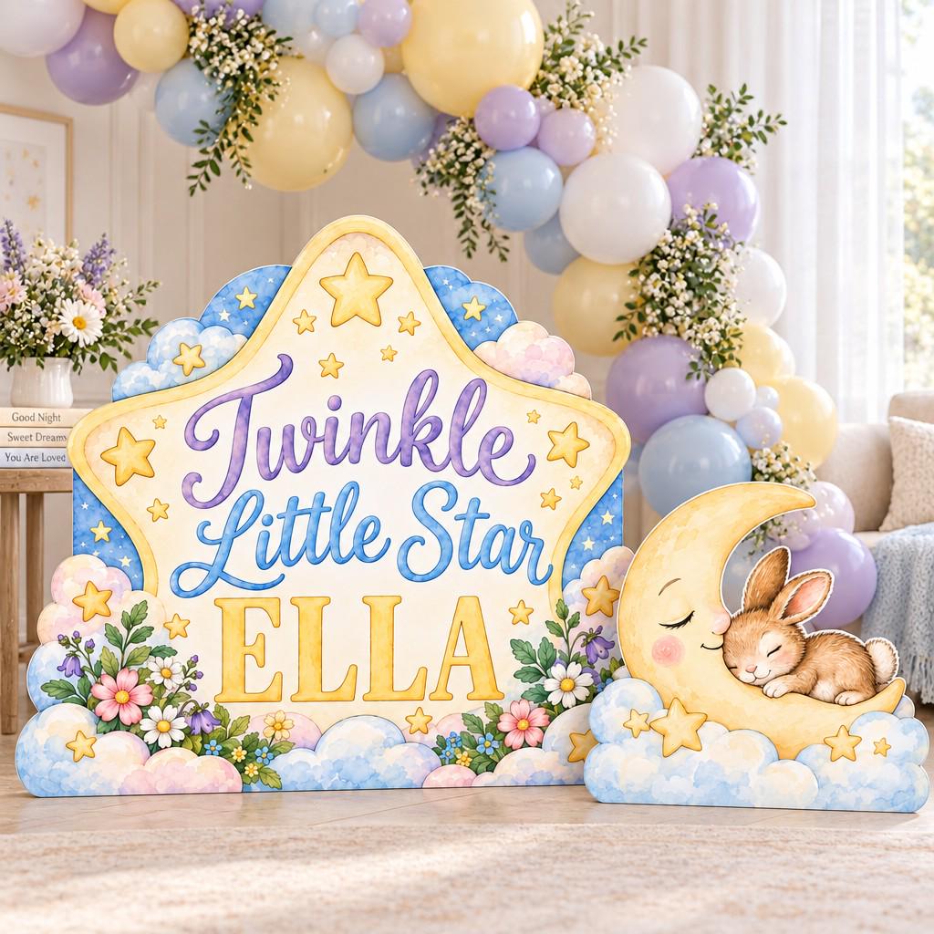 Pastel Star Sleepy Moon Bunny Sign Set