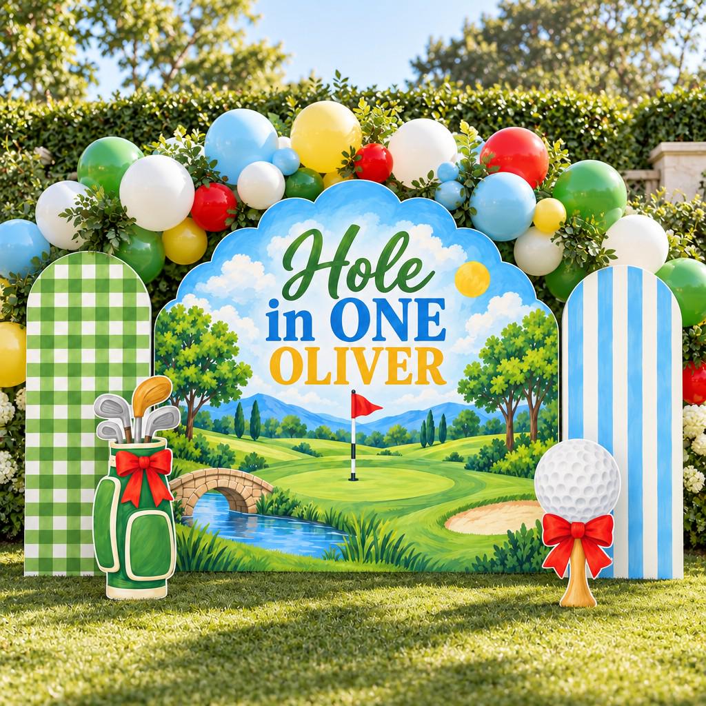 Little Golfer Sage Gingham Baby Shower Arch