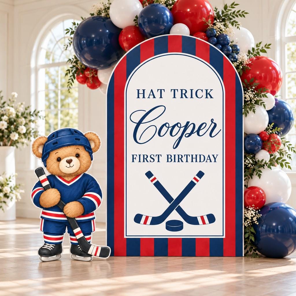 Red Navy Striped Hockey Bear Arch Set