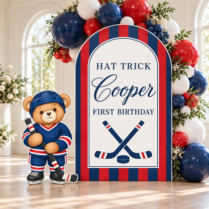 Red Navy Striped Hockey Bear Arch Set