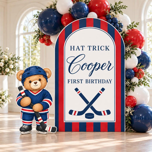 Red Navy Striped Hockey Bear Arch Set
