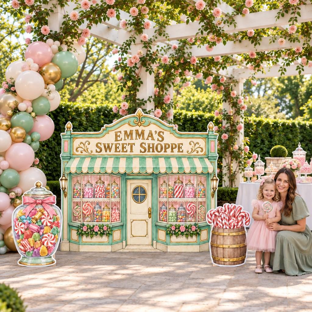 Mint Striped Awning Sweet Shoppe Backdrop