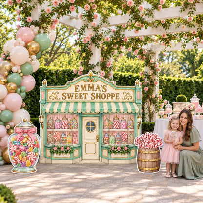 Mint Striped Awning Sweet Shoppe Backdrop
