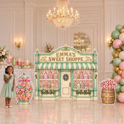 Mint Striped Awning Sweet Shoppe Backdrop