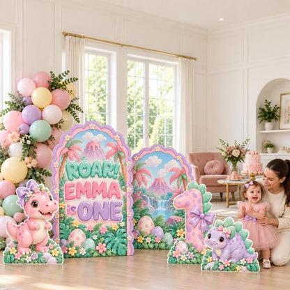 Pink Dino Roar First Birthday Arch Set