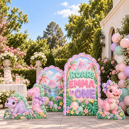 Pink Dino Roar First Birthday Arch Set