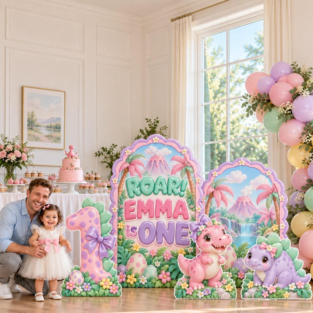 Pink Dino Roar First Birthday Arch Set