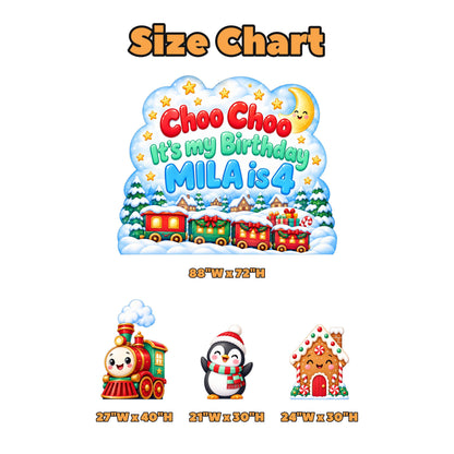 Snowy Cloud Christmas Train Backdrop Set
