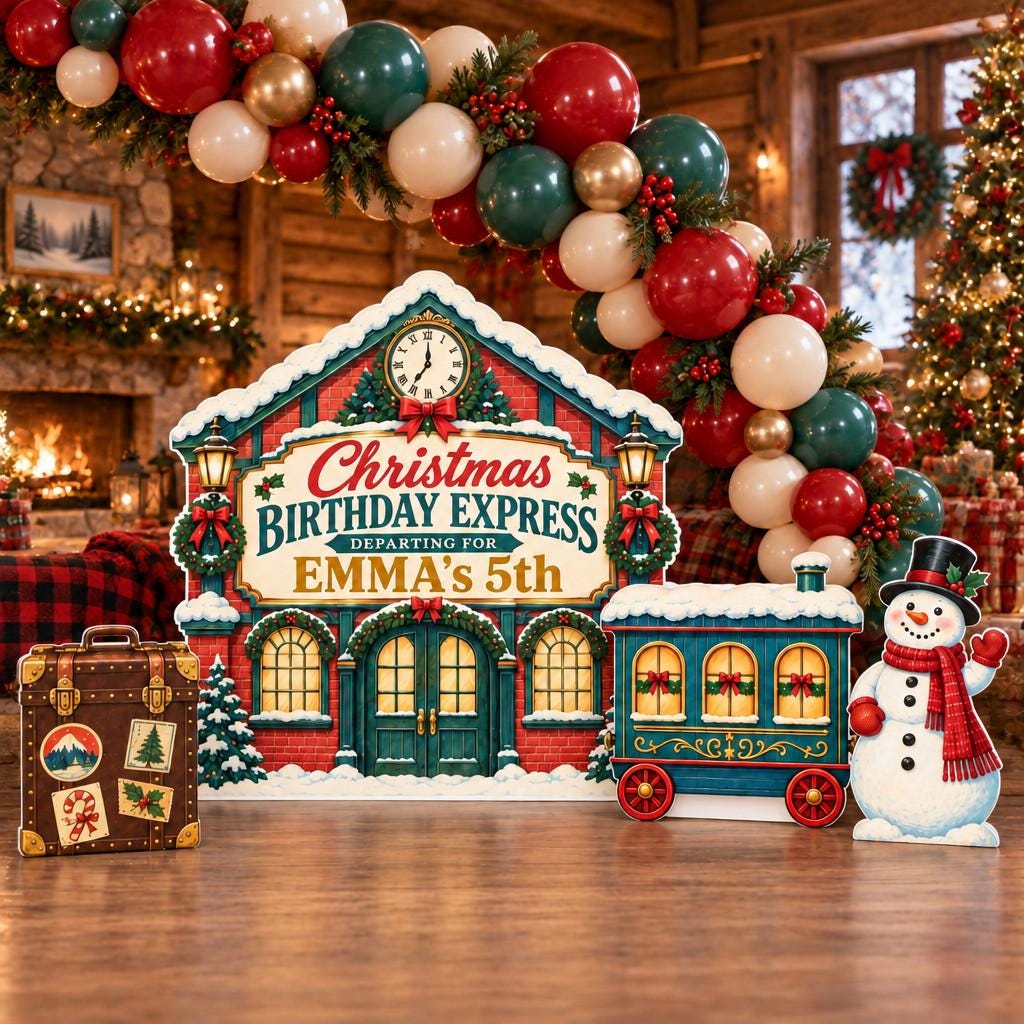 Vintage Christmas Train Station Balloon Set