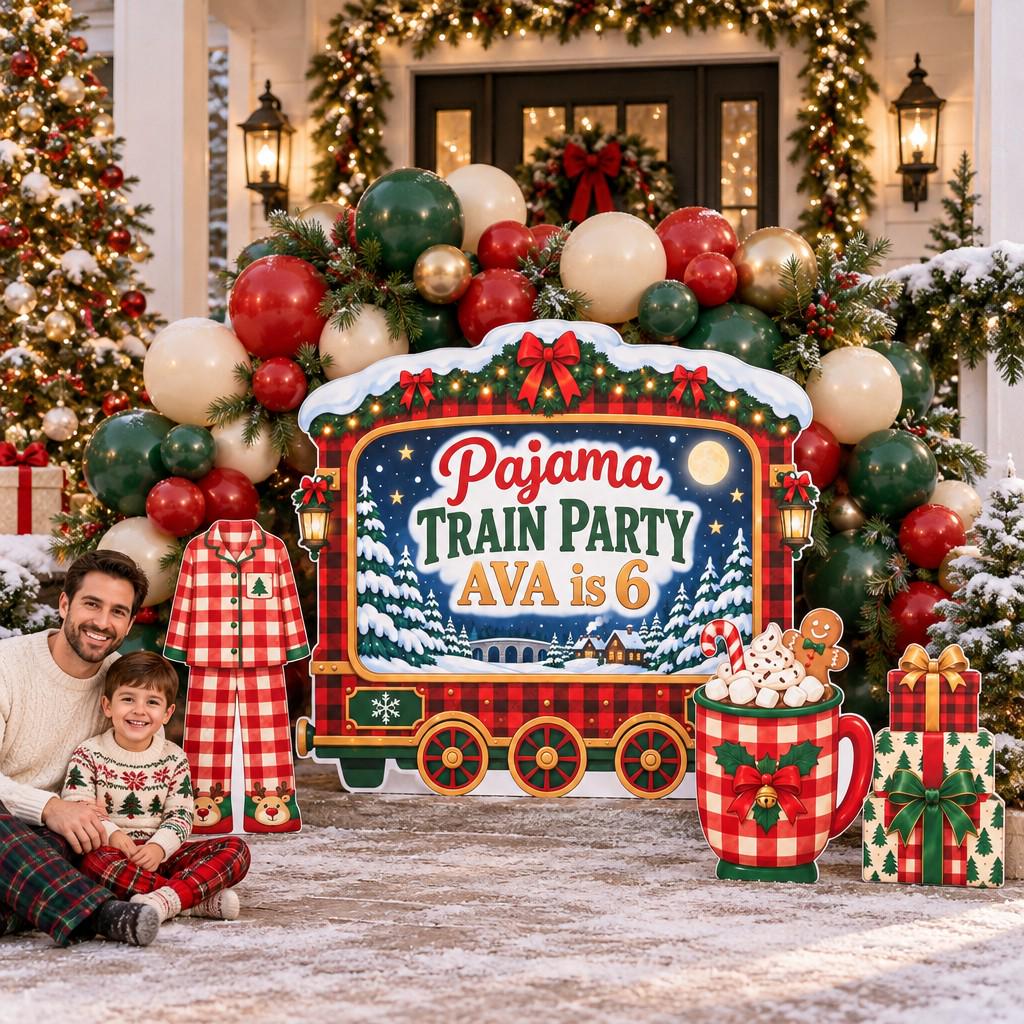 Buffalo Plaid Pajama Train Party Set