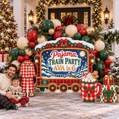 Buffalo Plaid Pajama Train Party Set