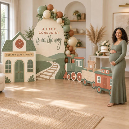 Sage Little Conductor Train Baby Shower Set