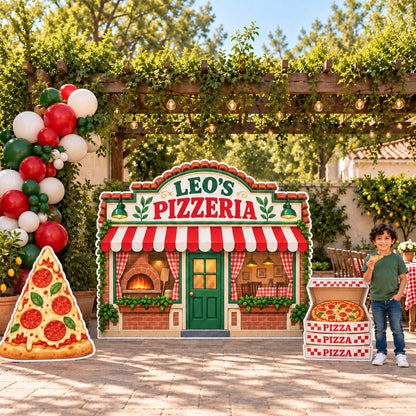 Red Striped Awning Pizzeria Backdrop Set