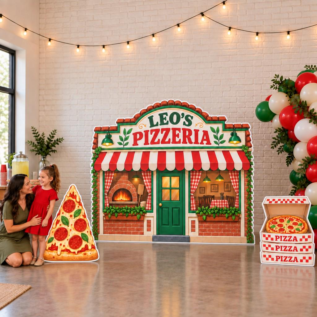 Red Striped Awning Pizzeria Backdrop Set