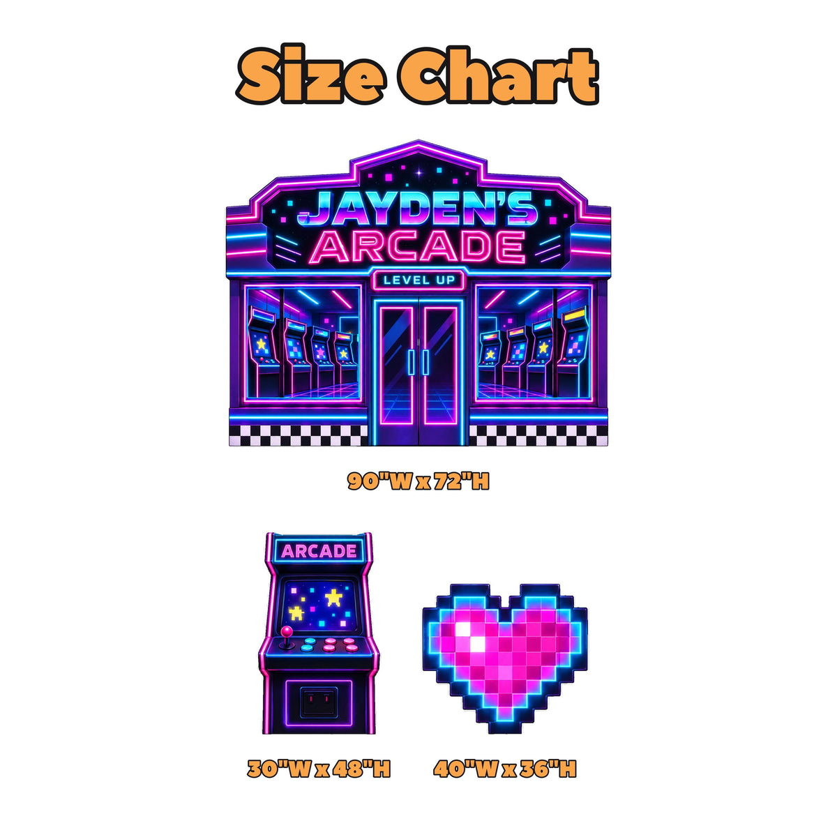 Neon Retro Arcade Storefront Backdrop Set