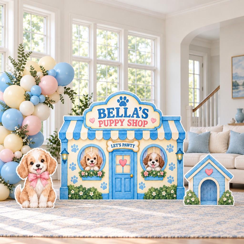 Blue Striped Puppy Shop Storefront Set
