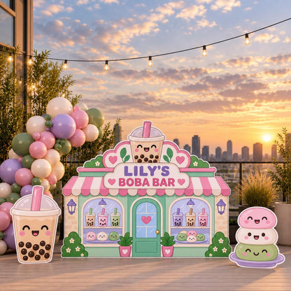 Pastel Kawaii Boba Shop Backdrop Set