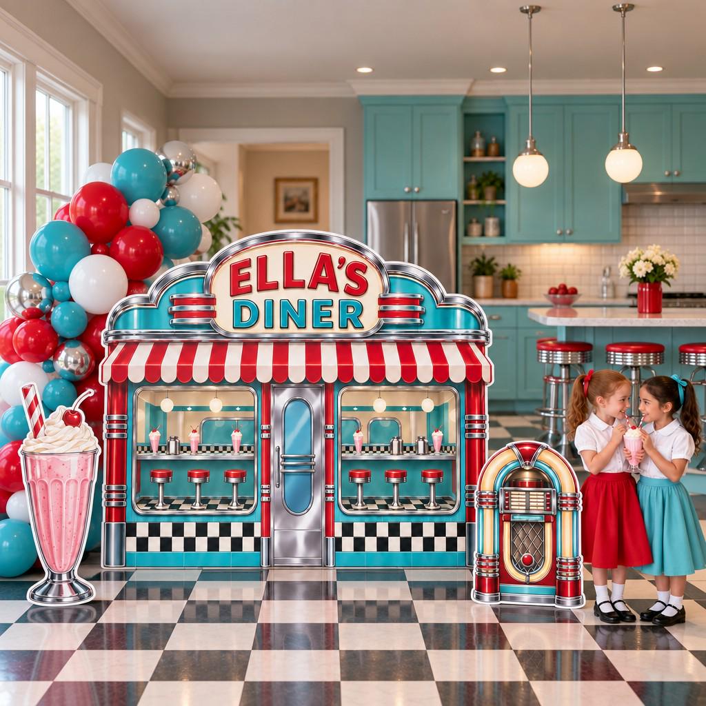 Aqua Chrome 50s Diner Storefront Set