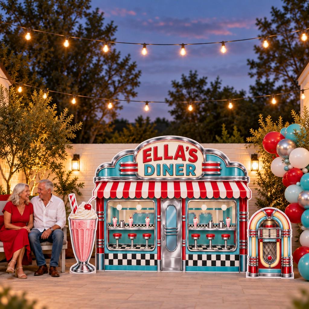 Aqua Chrome 50s Diner Storefront Set