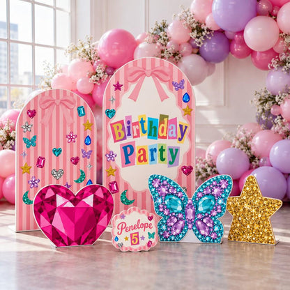 Pink Striped Jewel Gem Birthday Arch Set